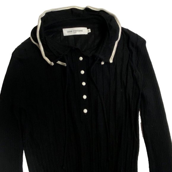 Anne Fontaine Ruffled Knit Top Black White Size 40 Medium Sweater Statement Rare - Picture 7 of 8
